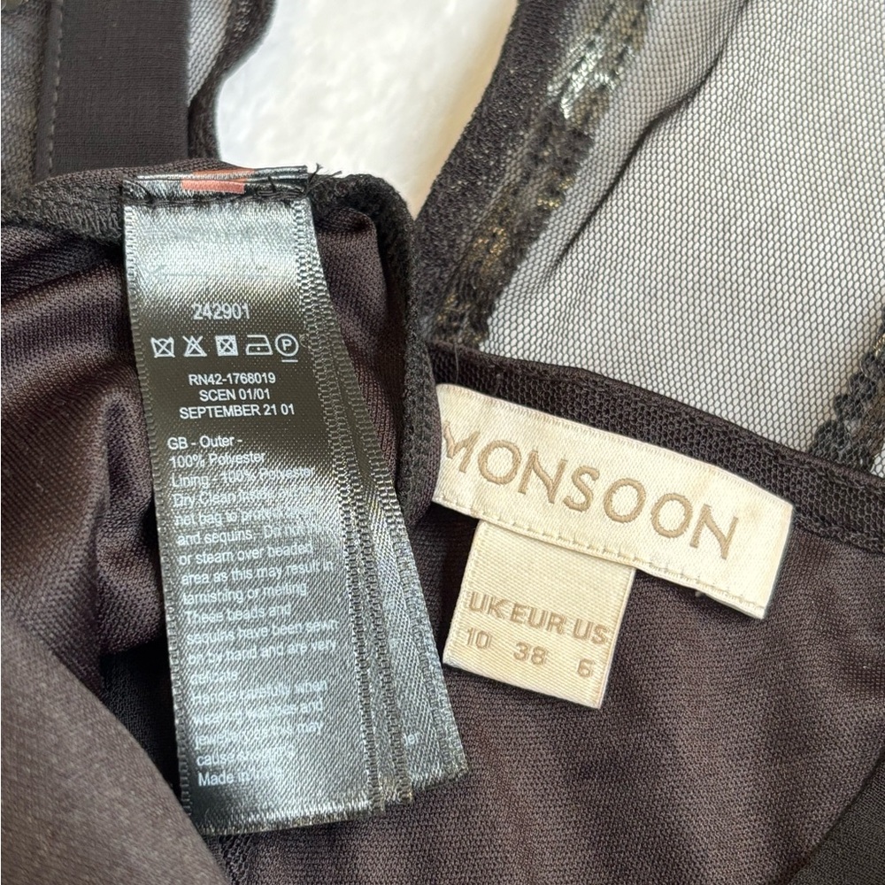 Monsoon Black Long Sleeve Sliver & Gold Sequin Dress With Sheer Lining. Size 6. - Picture 7 of 8